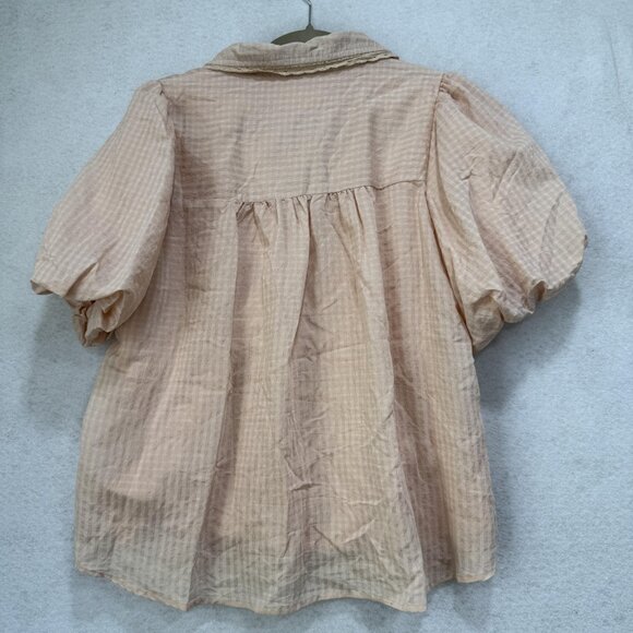 &merci Shirt Womens Large Beige Puff Sleeve Button-Up Collared Basic Polyester - Picture 8 of 9